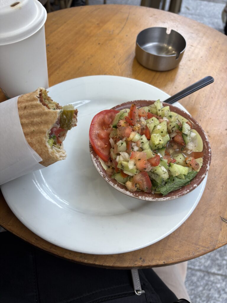 Falafel sandwich and salad at Falafel du Liban Bis